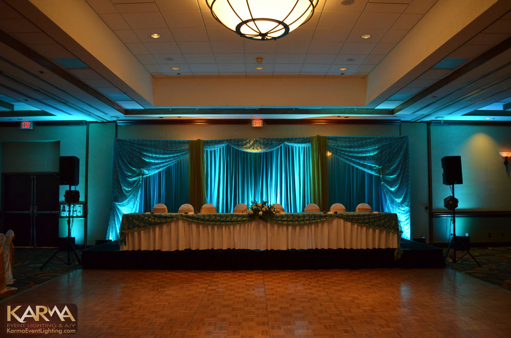 Turquoise Wedding Uplighting and Custom Monogram Gobo for Indian Wedding Hilton Phoenix Mesa 7-6-13