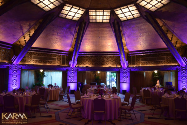 Arizona-Biltmore-Aztec-Room-Purple-Wedding-Uplighting-Cake-Pinspot-Karma-Event-Lighting-Phoenix101313-1b
