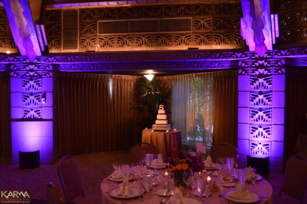 Arizona-Biltmore-Aztec-Room-Purple-Wedding-Uplighting-Cake-Pinspot-Karma-Event-Lighting-Phoenix101313-2