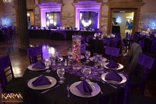 12-West-Main-Mesa-Purple-Wedding-Lighting-Custom-Monogram-Gobo-Cake-Spot-Light-021514-KarmaEventLighting.com1_