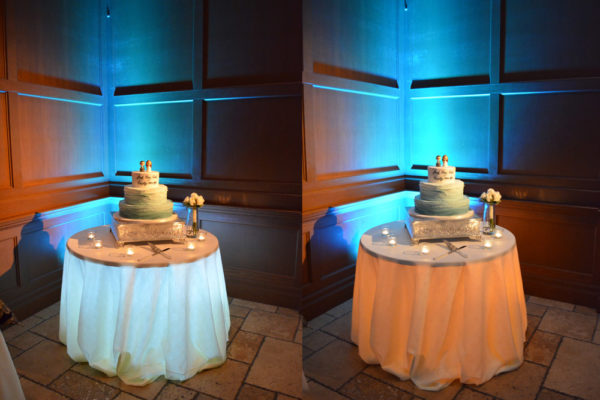 Villa-Siena-Wedding-Cake-Spotlight-and-Under-Table-Blue-and-Amber-Lighting-Karma-Event-Lighting-Gilbert-052314-1
