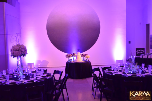 Phoenix-Art-Museum-Wedding-Purple-Uplighting-Cake-Spotlight-Karma-Event-Lighting-102614-1