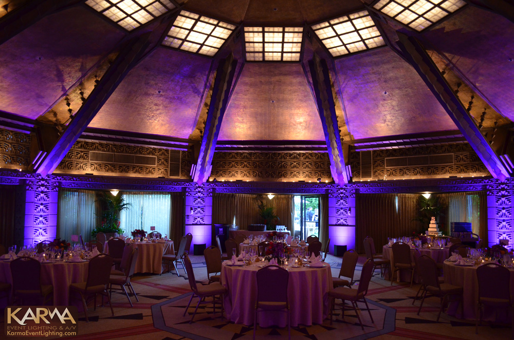 Arizona Biltmore Wedding Lighting Aztec Room Purple Uplighting and Cake Pinspot Phoenix