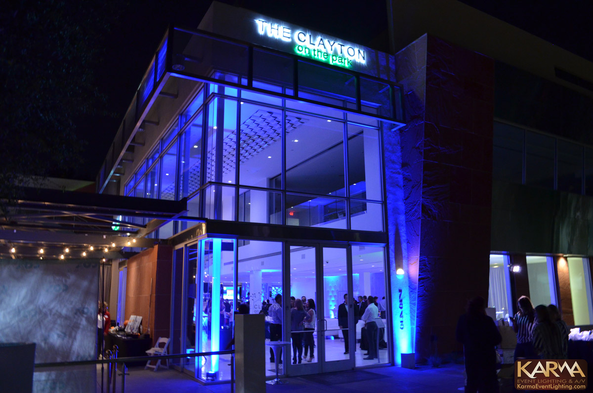 Clayton On The Park Corporate Event with Blue Uplighting and Video Projection 2-18-15