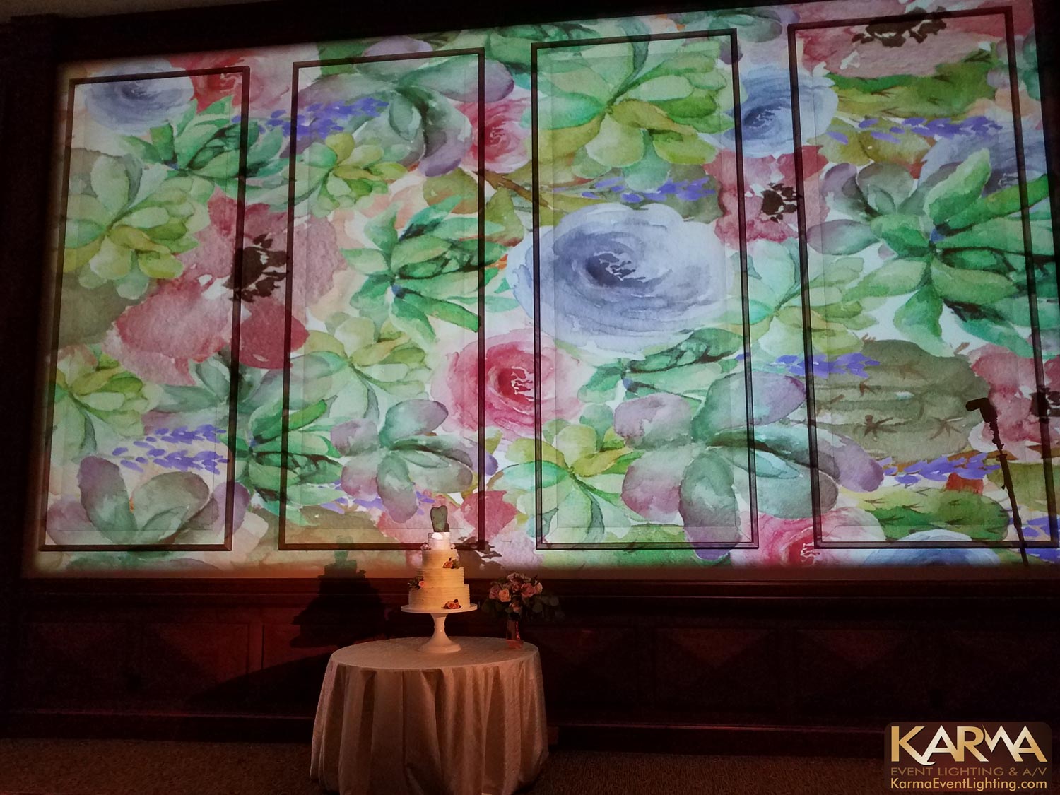 Four Seasons Scottsdale Wedding Lighting and Floral Projection Cake Backdrop